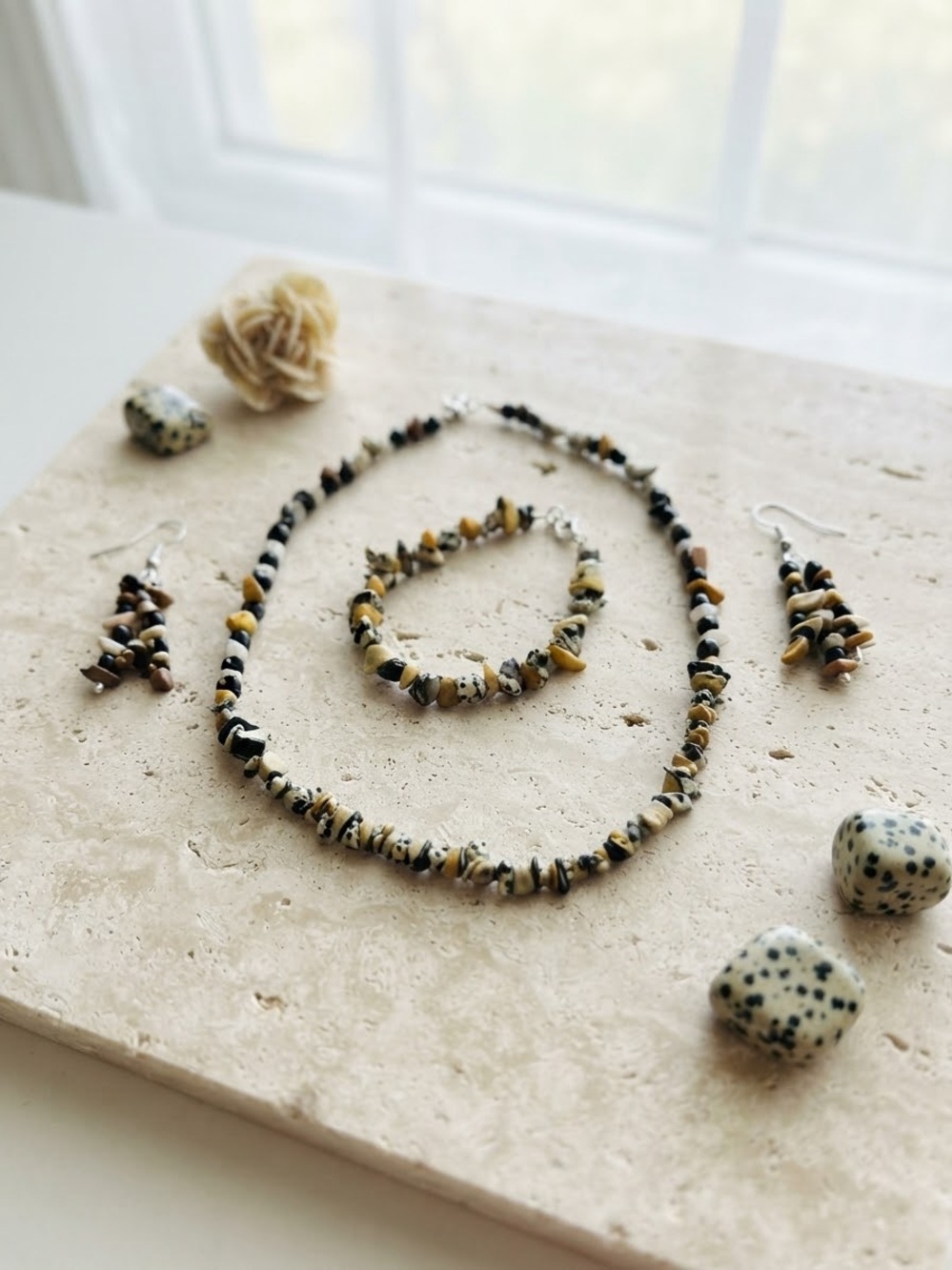 Handmade Dalmatian Spotted Bead Jewelry Set - Yellow and Black